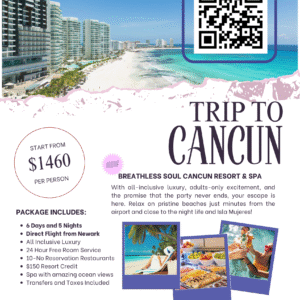 Breathless Cancun Soul - November 14-November 19. Starting $1460/PP/Double Occupancy includes Direct Flight from Newark NJ