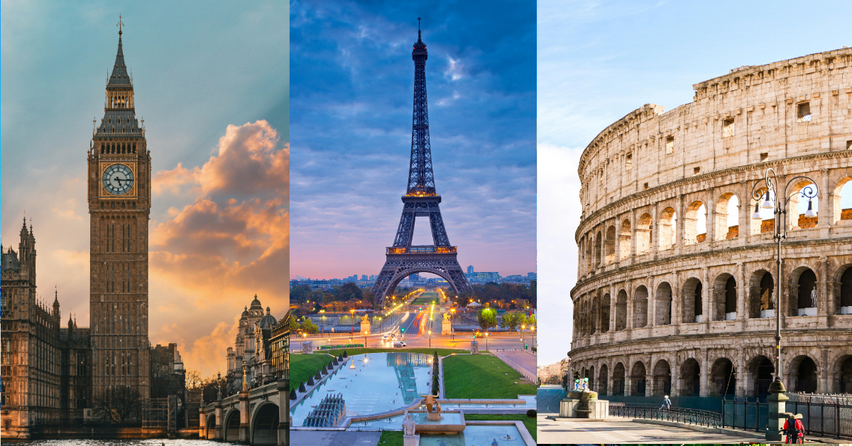 Big Ben, Eiffel Tower, Colosseum Best of London, Paris & Rome
