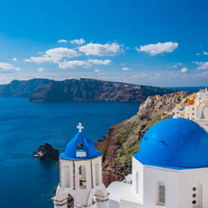 Blue rooftops of Santorini Greek Escape plus 2 nights in Santorini