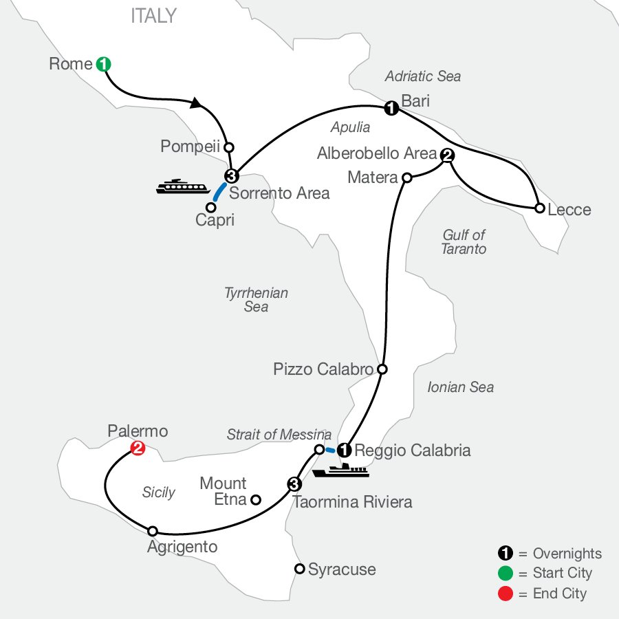 map for Highlights of Sicily & Southern Italy trip