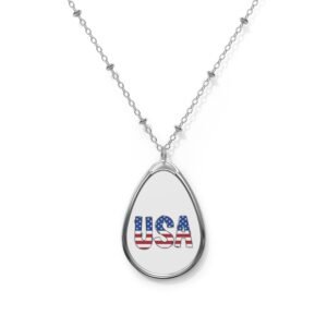 USA Flag Oval Pendant Necklace — Patriotic Teardrop Necklace for 4th of July
